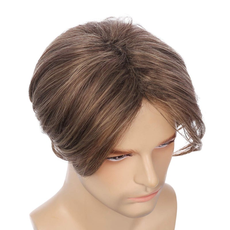 Kaneles Mens Brown Wig Short Straight Men Wigs Synthetic Wig Realistic Natural Middle Part Wigs for Men (Brown) - Image 5